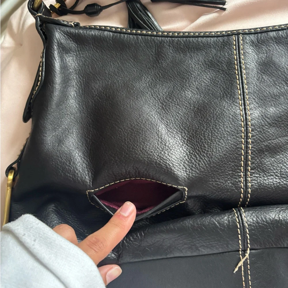 ⭐️THE SAK BLACK GENUINE LEATHER BOHO TOTE HOBO SHOULDER BAG HANDBAG PURSE⭐️